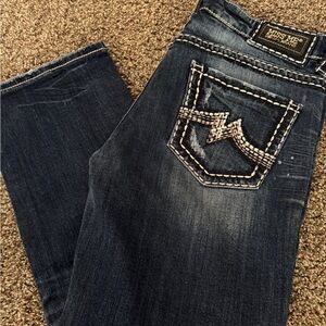 Miss Me Dark Blue Boot Cut Jeans with Embroidered Back Pocket